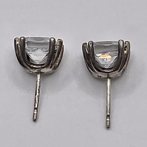 Cubic Zirconia Solitaire Earrings Sold Sterling Setting about 4 CTW Princess Cut - Picture 4 of 12